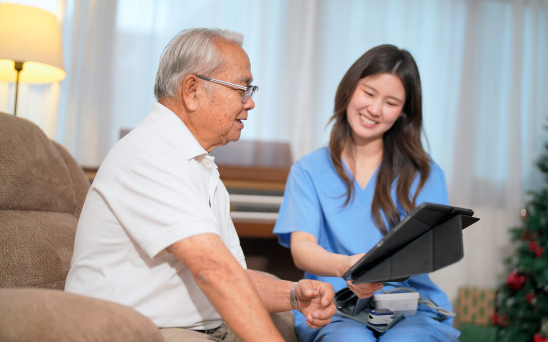 Caregiver providing transitional home health care in Kirkland, WA, assisting a senior during recovery at home.