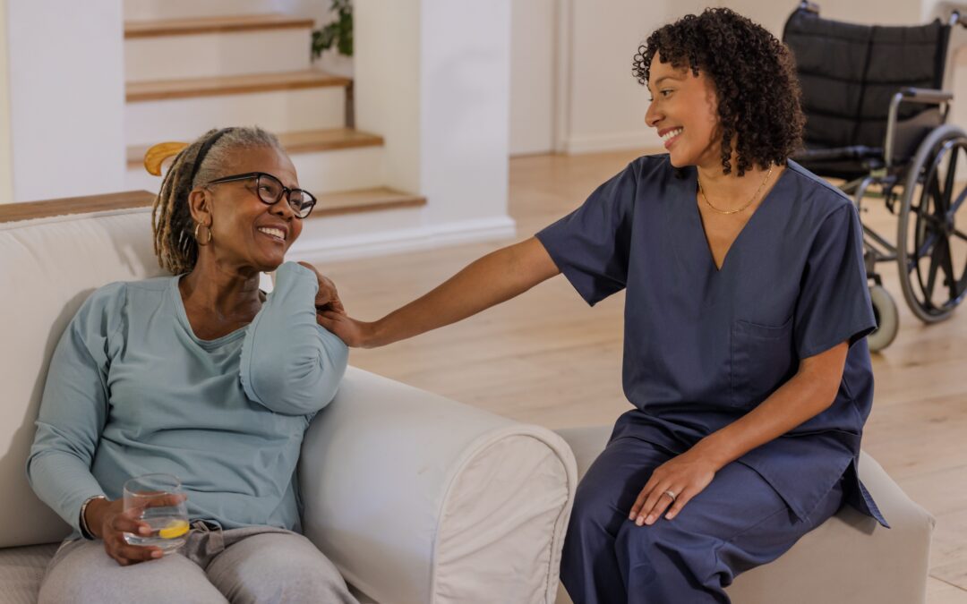 Compassionate home health services Renton with a trusted home health care provider assisting an older adult with daily support, companionship, and personal care at home.